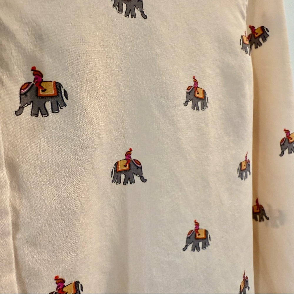 EQUIPMENT Silk Blouse Elephant India Novelty SMALL Beige - Picture 5 of 16
